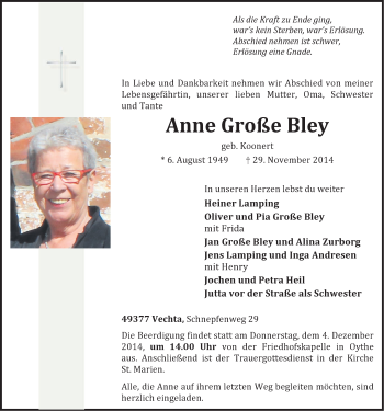 Anzeige von Anne Große Bley  von OM-Medien